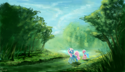 Size: 2800x1615 | Tagged: dead source, safe, artist:shamanguli, aloe, lotus blossom, scenery, spa twins