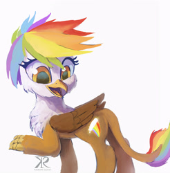 Size: 3943x4000 | Tagged: safe, artist:raikoh, oc, oc only, oc:rainbow feather, cutie mark, happy, interspecies offspring, magical lesbian spawn, offspring, parent:gilda, parent:rainbow dash, parents:gildash, solo