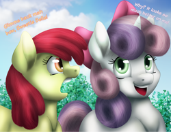 Size: 3000x2327 | Tagged: safe, artist:kurausuki, artist:latecustomer, apple bloom, sweetie belle, accessory swap, accessory theft, colored, cute, open mouth