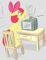 Size: 556x716 | Tagged: safe, artist:adequality, apple bloom, percussive maintenance, solo, television