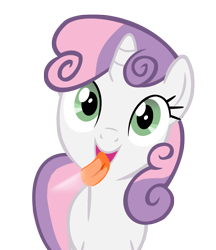 Size: 1280x1482 | Tagged: safe, artist:umbra-neko, sweetie belle, fourth wall, licking, licking ponies, screen, simple background, solo, transparent background, vector