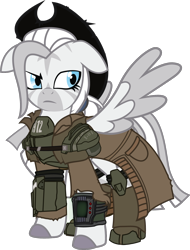 Size: 1136x1497 | Tagged: safe, artist:geekladd, oc, oc only, oc:crystal eclair, cyborg, zebra, fallout equestria, fallout equestria: influx, armor, clothes, cowboy hat, elite riot gear, hat, pipbuck, simple background, solo, stetson, terminator, transparent background, trenchcoat, zebrasus