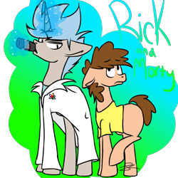 Size: 700x700 | Tagged: safe, artist:23questionmark, alcohol, clothes, crossover, hilarious in hindsight, lab coat, magic, morty smith, ponified, rick and morty, rick sanchez, simple background, telekinesis, transparent background, whiskey flask