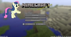 Size: 1360x706 | Tagged: safe, screencap, bon bon, sweetie drops, beastie boys, body movin, menu, minecraft, song reference, title screen
