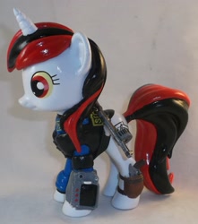 Size: 2065x2337 | Tagged: safe, artist:gryphyn-bloodheart, oc, oc only, oc:blackjack, pony, unicorn, fallout equestria, fallout equestria: project horizons, 3d print, commission, custom, funko, gun, irl, photo, pipbuck, pistol, shotgun, toy, weapon