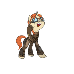 Size: 2048x2048 | Tagged: safe, artist:lemonschooner, derpibooru exclusive, oc, oc only, oc:hesperida, pony, unicorn, fallout equestria, goggles, grin, leather, open mouth, solo