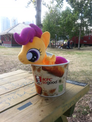 Size: 2448x3264 | Tagged: safe, artist:onlyfactory, scootaloo, bootleg, irl, kfc, photo, plushie, scootachicken, solo