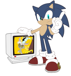 Size: 5744x6136 | Tagged: safe, artist:sputnikmann, discord, absurd resolution, crossover, discorded, monitor, simple background, sonic the hedgehog, sonic the hedgehog (series), transparent background, vector