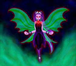 Size: 1550x1350 | Tagged: safe, artist:akernis, aria blaze, equestria girls, fin wings, glowing eyes, large wings, solo