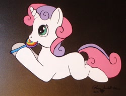 Size: 750x574 | Tagged: safe, artist:lilsugarberry, sweetie belle, animation cel, lollipop, solo