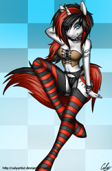 Size: 357x547 | Tagged: safe, artist:calyartist, oc, oc only, anthro, unguligrade anthro, clothes, socks, solo, striped socks