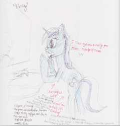 Size: 1000x1045 | Tagged: safe, artist:erhannis, minuette, floss, flossing, mirror, sink, sketch, solo, traditional art