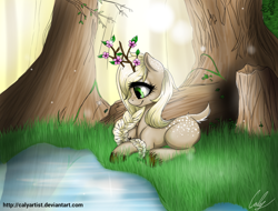 Size: 1048x798 | Tagged: safe, artist:calyartist, antlers, fern, forest, solo