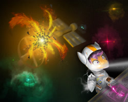 Size: 2000x1600 | Tagged: safe, artist:g-haze, scootaloo, pegasus, pony, astronaut, explosion, female, mare, solo, space, spacesuit