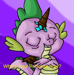 Size: 752x756 | Tagged: safe, artist:mojo1985, spike, dragon, princess spike (episode), eyes closed, fake horn, fake wings, grin, smiling, solo