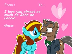 Size: 600x450 | Tagged: safe, oc, oc only, oc:ilovekimpossiblealot, john de lancie, valentine, valentine's day