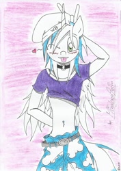 Size: 1171x1655 | Tagged: safe, artist:shirominakazu, oc, oc only, oc:white blaze, anthro, one piece, skypiea, solo, tongue out, traditional art, white berets