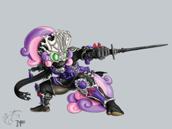 Size: 1600x1200 | Tagged: safe, artist:melancholy, sweetie belle, anthro, crossover, dagger, final fantasy, final fantasy xiv, ninja, simple background, solo, sword, weapon