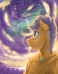 Size: 1017x1284 | Tagged: safe, scootaloo, anthro, cigarette, clothes, hoodie, night, smoking, solo, stars