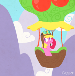 Size: 800x813 | Tagged: safe, artist:coggler, cherry berry, aviator goggles, aviator hat, background pony, goggles, hat, hot air balloon, solo