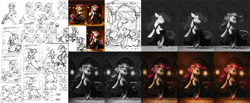 Size: 4680x1920 | Tagged: safe, artist:assasinmonkey, roseluck, clothes, dancing, dress, making of, solo, wip