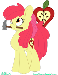 Size: 757x978 | Tagged: safe, artist:farewelldecency, apple bloom, earth pony, pony, alternate cutie mark, cutie mark, hammer, mouth hold, older, simple background, solo, transparent background