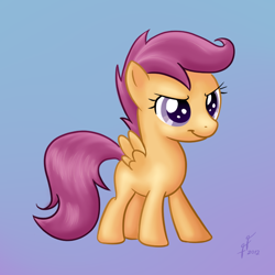 Size: 700x700 | Tagged: safe, artist:funnyfany, scootaloo, pegasus, pony, gradient background, signature, solo