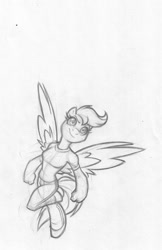 Size: 621x960 | Tagged: artist needed, safe, scootaloo, anthro, monochrome, older, sketch, solo, the dashies, traditional art