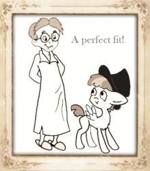 Size: 524x598 | Tagged: safe, artist:thatfrankster, featherweight, crossover, disney, frame, hat, john darling, monochrome, peter pan, text, top hat, traditional art