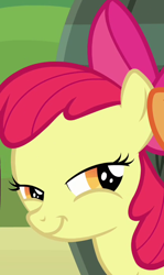 Size: 416x697 | Tagged: safe, screencap, apple bloom, cute, faic, funny face, smiling, squint