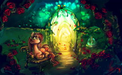 Size: 3840x2374 | Tagged: safe, artist:alumx, oc, oc only, oc:rosaria, garden, rose