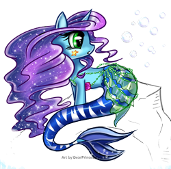 Size: 600x592 | Tagged: safe, artist:dearprincesscelestia, oc, oc only, oc:star bubble, mermaid, merpony, midriff, seashell, solo