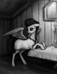 Size: 650x850 | Tagged: safe, artist:lnst01, oc, oc only, oc:brightsky, pegasus, pony, female, grayscale, monochrome, solo, spread wings