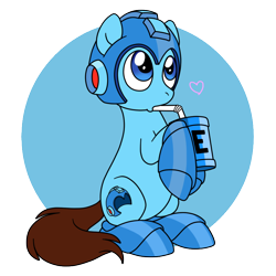 Size: 800x800 | Tagged: safe, artist:perfectpinkwater, crossover, e-tank, heart, megaman, ponified, simple background, solo, transparent background