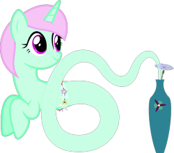 Size: 7271x6400 | Tagged: safe, artist:parclytaxel, oc, oc only, oc:soul flower, genie pony, pony, unicorn, .svg available, absurd resolution, cornflower (flower), cutie mark, djinn, dutch, flower, genie, lei, pun, simple background, solo, transparent background, vase, vector