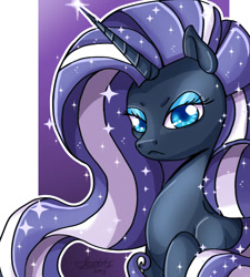 Size: 848x942 | Tagged: safe, artist:lokkyta, nightmare rarity, pony, bust, eyeshadow, female, haughty, makeup, mare, portrait, scowl, solo, stern