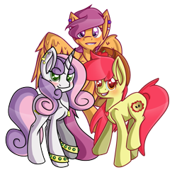 Size: 1000x1000 | Tagged: safe, artist:jaminener64, apple bloom, scootaloo, sweetie belle, commission, cutie mark crusaders, earring, older, piercing