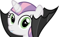 Size: 2833x1788 | Tagged: safe, artist:doctor-derpy, sweetie belle, vampire, bust, fangs, nightmare night, simple background, solo, stare, sweetie belle's stare, transparent background, vector