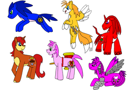 Size: 3404x2428 | Tagged: safe, artist:skooterwolf, cyborg, amy rose, archie comics, hammer, julie-su, knuckles the echidna, miles "tails" prower, ponified, sally acorn, sonic the hedgehog, sonic the hedgehog (series), war hammer