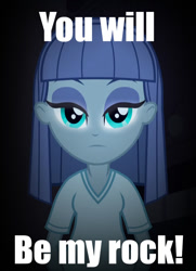 Size: 696x960 | Tagged: safe, edit, maud pie, equestria girls, rainbow rocks, caption, eyes, glowing eyes, hypnosis, image macro, looking at you, meme