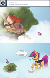 Size: 1400x2173 | Tagged: safe, artist:darkflame75, scootaloo, clubhouse, comic, crusaders clubhouse, solo, species swap, student of the night, tumblr