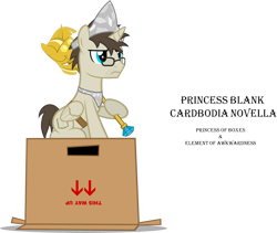 Size: 2572x2166 | Tagged: safe, artist:zacatron94, oc, oc only, oc:blank novel, alicorn, pony, cardboard box, high res, solo, twilight scepter