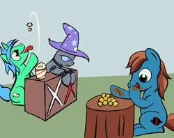 Size: 1260x1000 | Tagged: safe, artist:ambrosebuttercrust, oc, oc only, ask, ask toola roola, eating, got talent, hat, popcorn, trixie's hat, tumblr