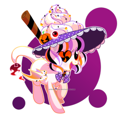 Size: 1200x1200 | Tagged: safe, artist:yokokinawa, oc, oc only, oc:magic sprinkles, bat pony, food pony, original species, augmented tail, candy, food, halloween, hat, simple background, solo, transparent background