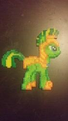 Size: 2322x4128 | Tagged: safe, oc, oc only, oc:jade aurora, earth pony, pony, armor, female, gold armor, helmet, perler beads, photo