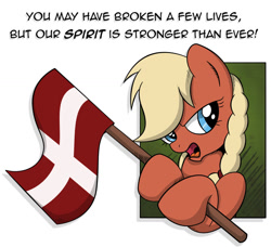 Size: 1024x933 | Tagged: safe, artist:littlehybridshila, oc, oc only, oc:valkyria, denmark, flag, nation ponies, solo, terrorism