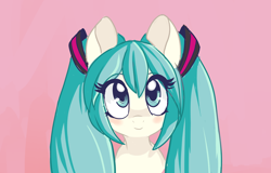 Size: 1280x817 | Tagged: safe, artist:indiefoxtail, cute, female, hatsune miku, looking up, mare, ponified, simple background, smiling, solo, vocaloid, vocapones