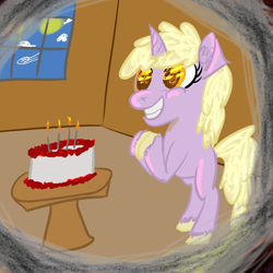 Size: 780x780 | Tagged: safe, artist:gallifreyanequine, dinky hooves, pony, cake, mane