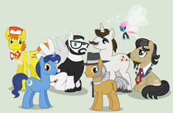 Size: 3395x2213 | Tagged: safe, artist:punzil504, carrot cake, filthy rich, hondo flanks, igneous rock pie, night light, nightjar, seabreeze, breezie, father, father's day