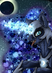 Size: 2480x3507 | Tagged: safe, artist:ell-bro, nightmare moon, eclipse, fangs, high res, magic, open mouth, solo, tongue out